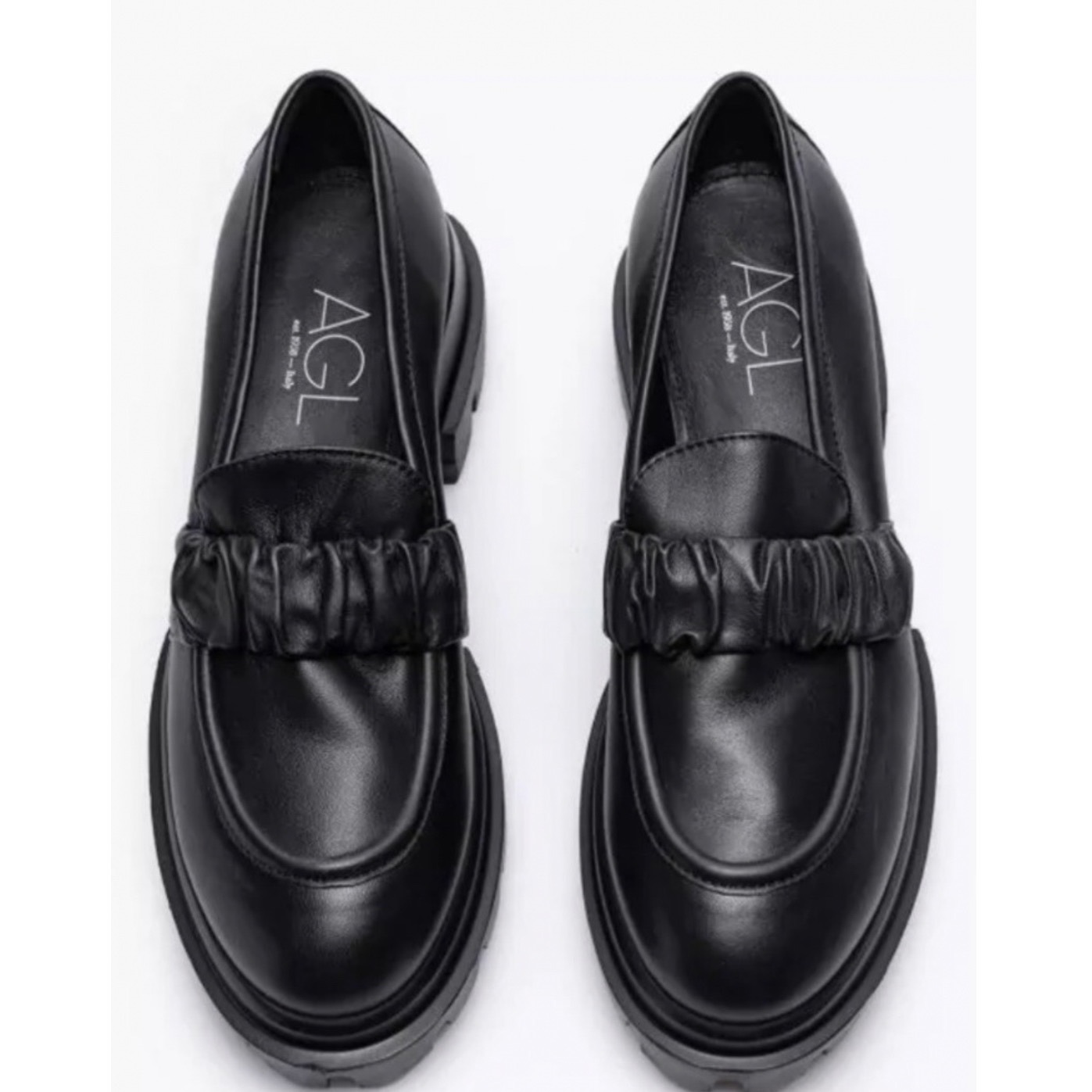 Agl Celeste Lug Platform Loafer Black Leather 39.5